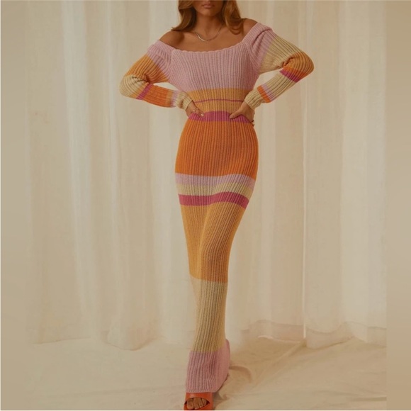 Peppermayo Knit Striped Maxi Dress Size Medium/Large - Picture 2 of 12